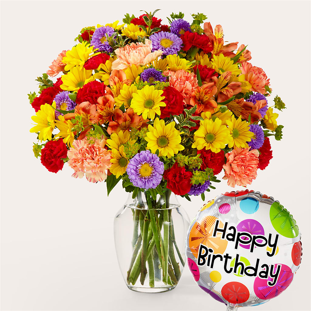 Kaleidoscope Bouquet with Birthday Balloon – Fleuriste East Angus Et Maison Du Cadeau, East Angus PQ
