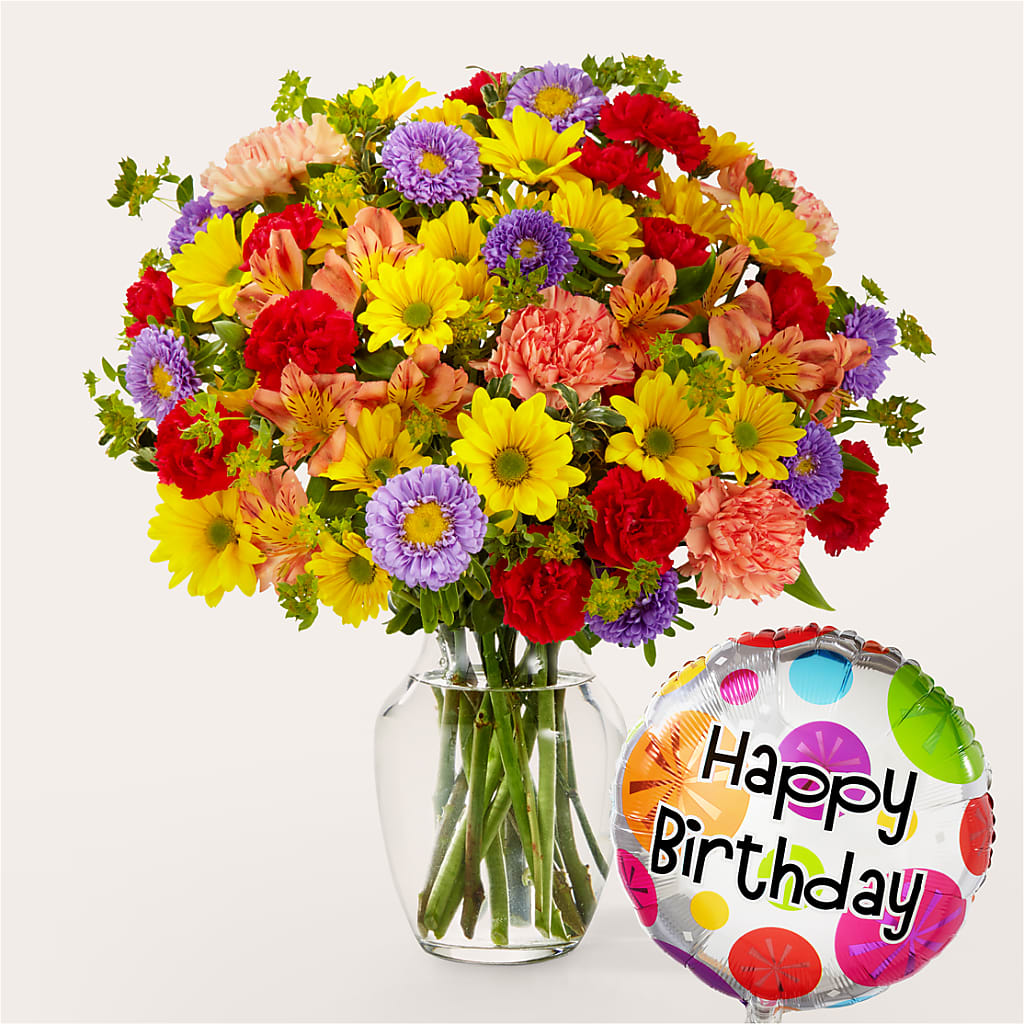 Kaleidoscope Bouquet with Birthday Balloon – Fleuriste East Angus Et Maison Du Cadeau, East Angus PQ
