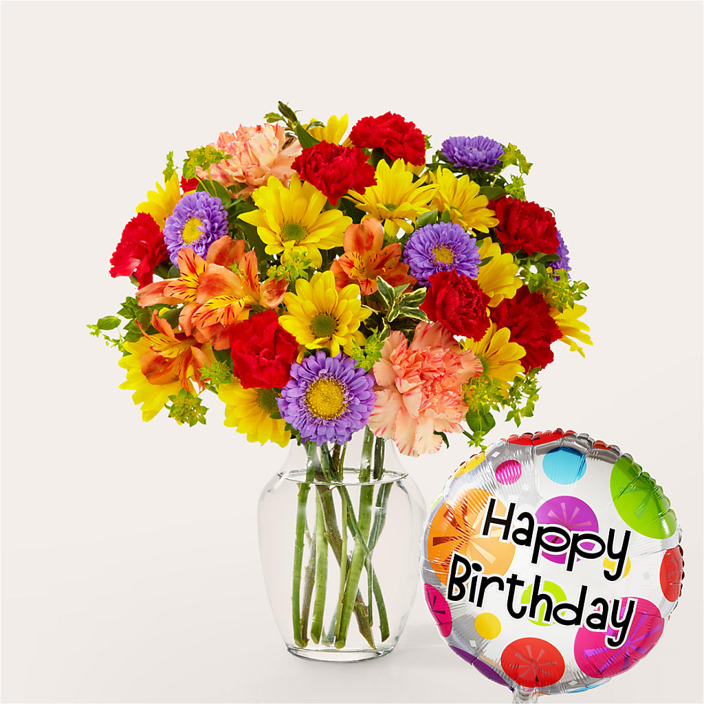 Kaleidoscope Bouquet with Birthday Balloon – Fleuriste East Angus Et Maison Du Cadeau, East Angus PQ
